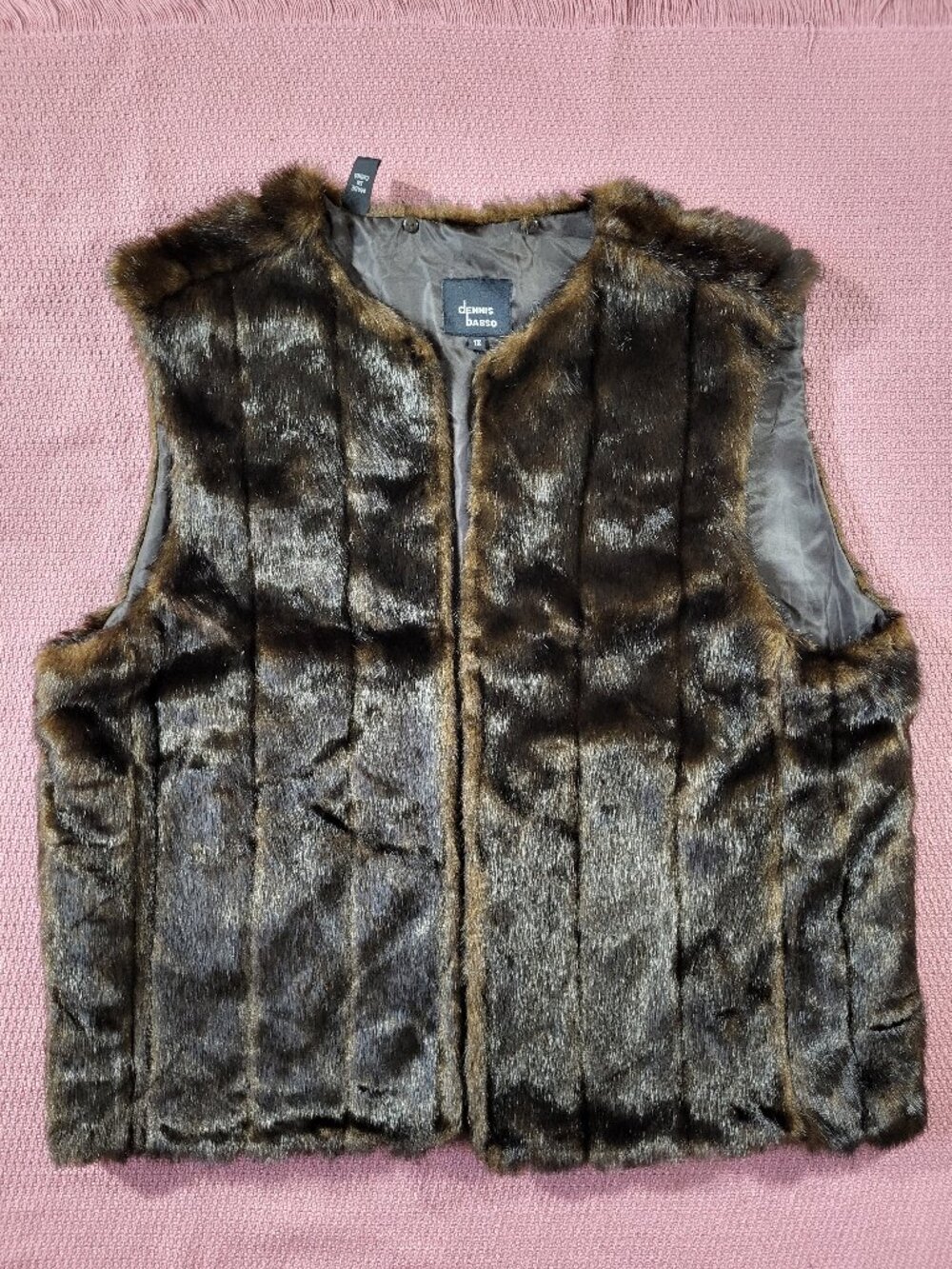 DENNIS BASSO Brown Faux Fur Vest Jacket - Size 1X